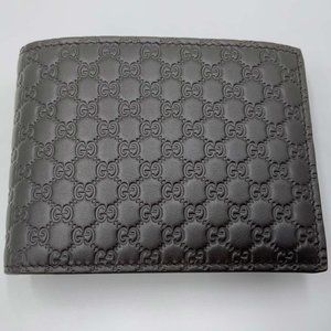 Gucci Men's Trifold Wallet GG Dark Brown Leather